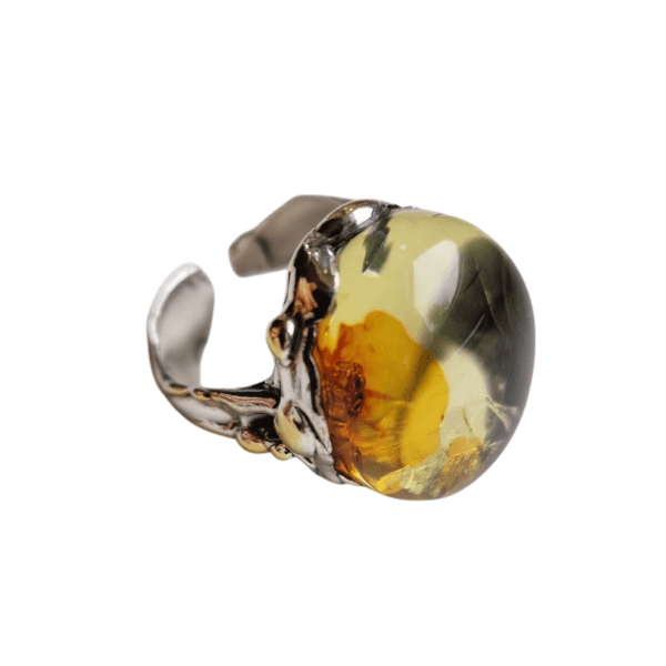 Mesmerising Adjustable Masterpiece Ring with Multicoloured Amber - A Stunning Showpiece of Nature