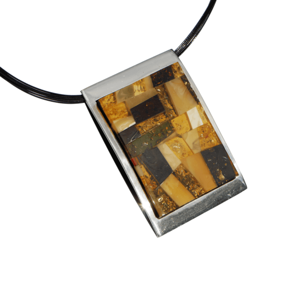 a necklace with a rectangular pendant