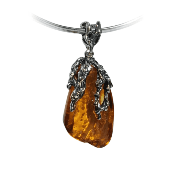 a amber pendant on a silver chain