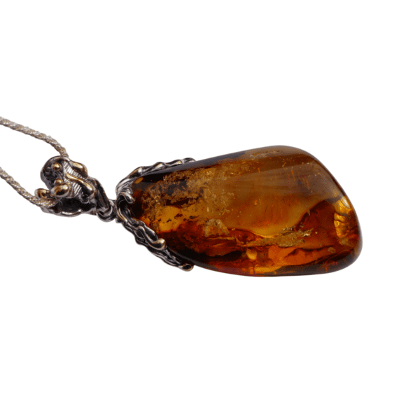 a amber necklace with a silver chain