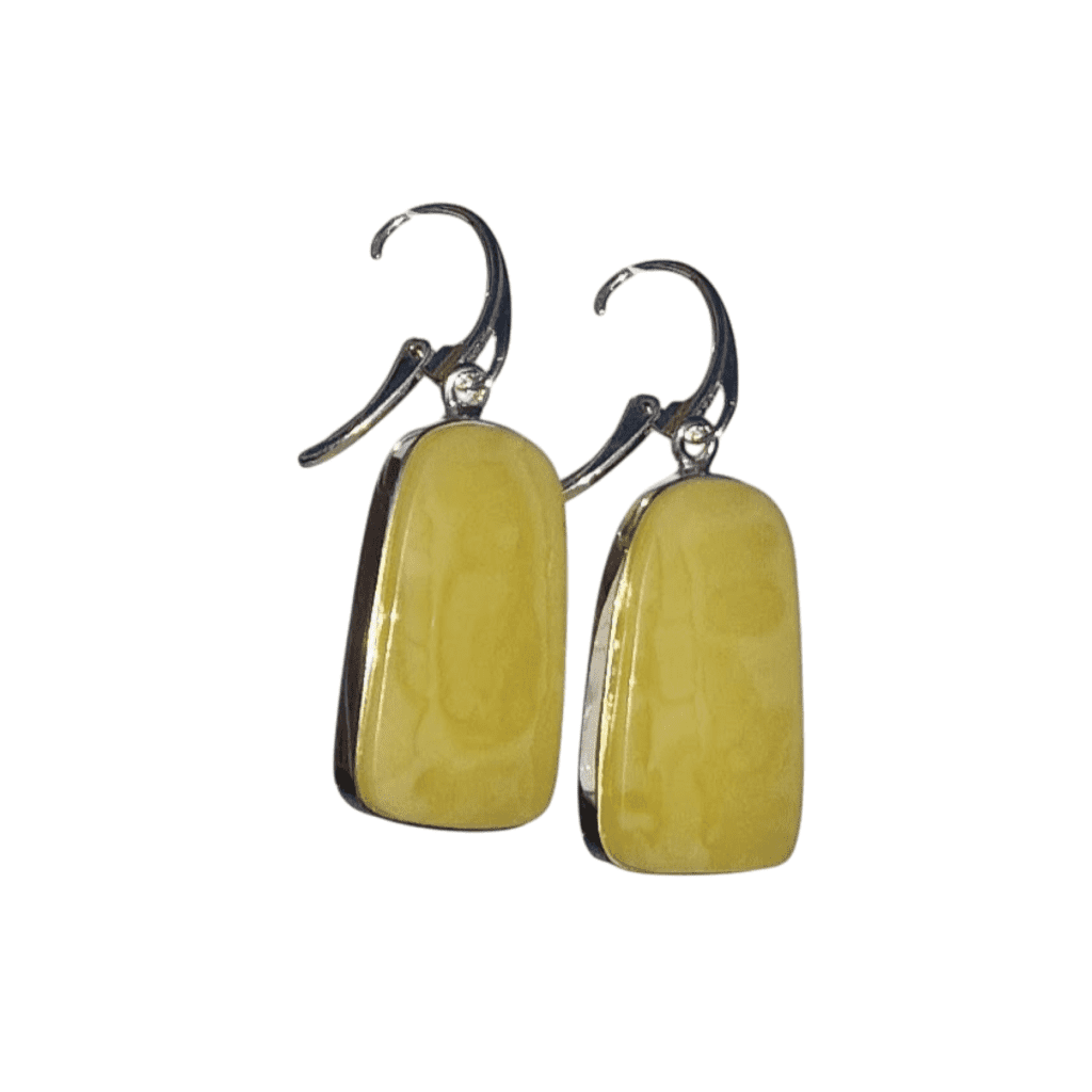 a pair of earrings with yellow stones