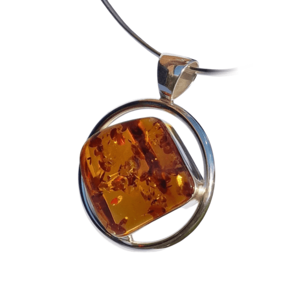 a amber necklace on a white background