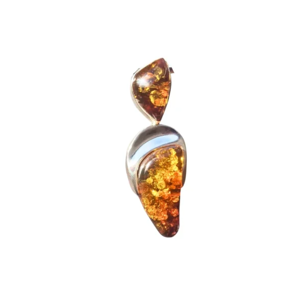 Magnificent Sculptural Cognac Amber Pendant – Nature’s Art in Silver