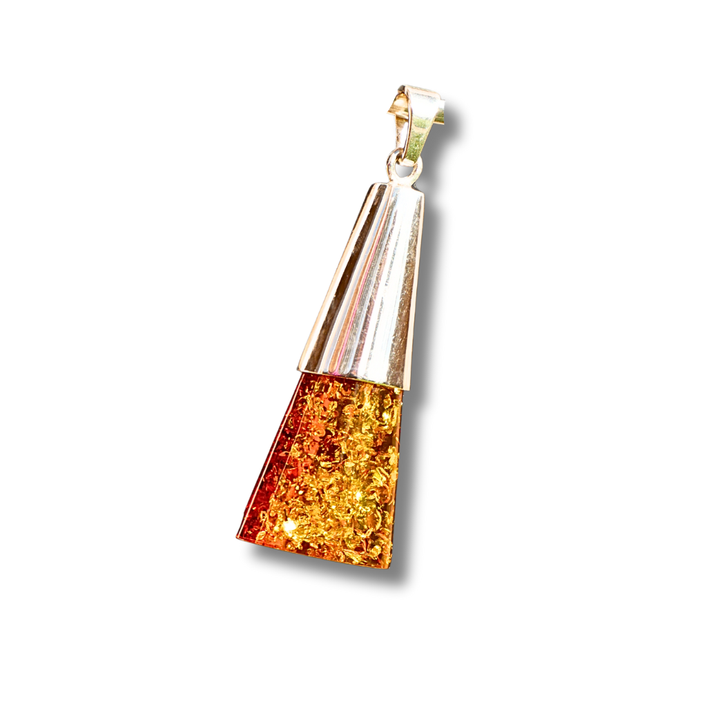 Modern Amber Pendant in Sterling Silver – Geometric Design