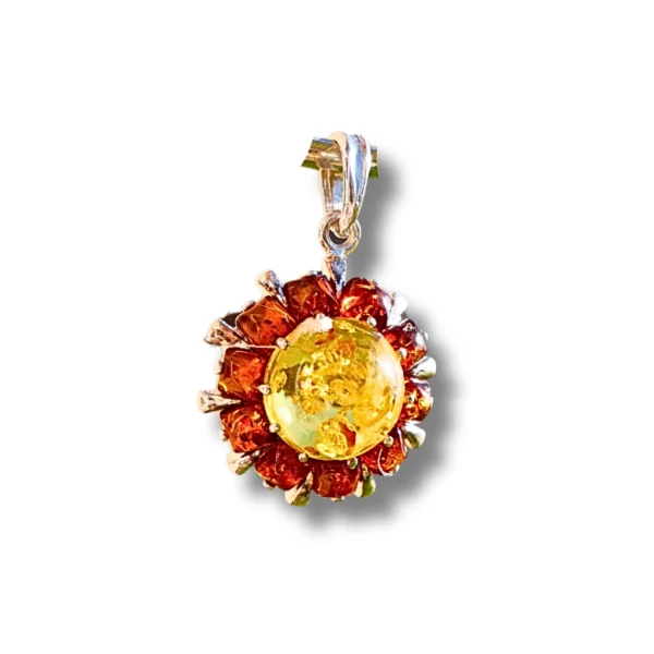 Sunburst Baltic Amber Pendant – Golden Glow in Silver