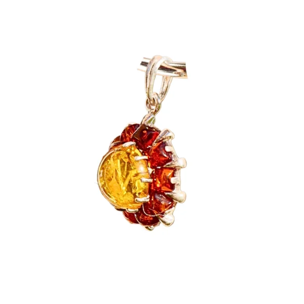 Side View – Amber Sunburst Pendant in Silver